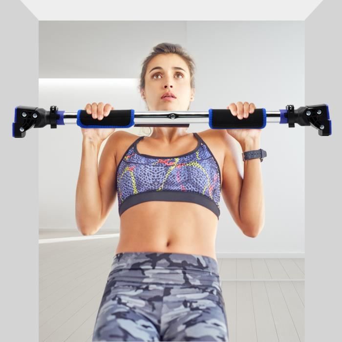 Équipement de Fitness intérieur Barre Horizontale sur la Porte Barre Horizontale de Traction pour la Maison-Blue(75-96CM)
