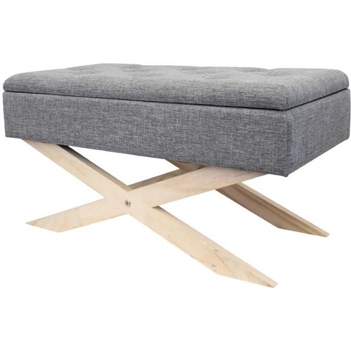 Banc pouf avec rangement - Pied en bois + Revêtement tissu Gris foncé - Contemporain - L 79,5 x P 39,5 cm