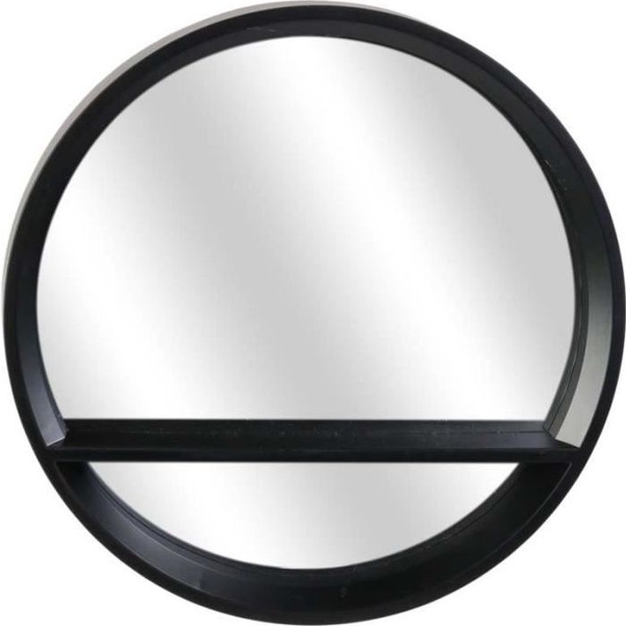 Miroir rond en plastique étagère intégrée Noir