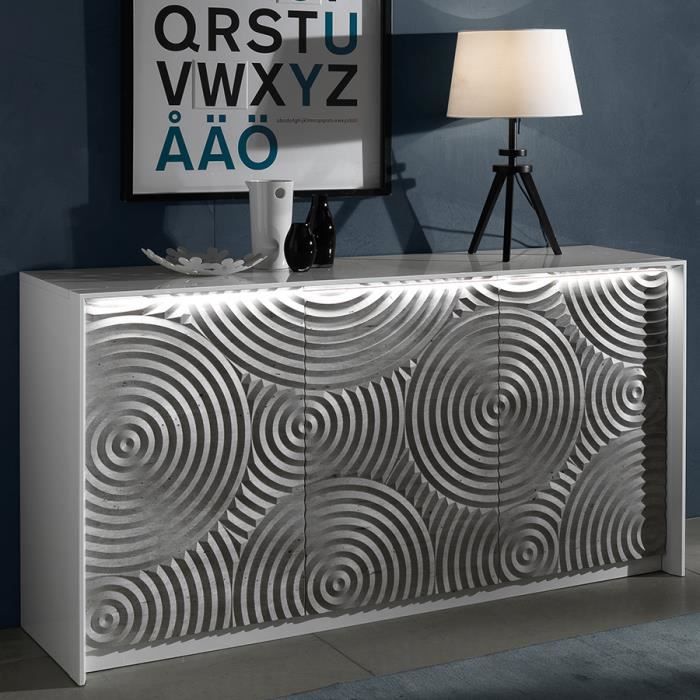 Petit buffet 150 cm blanc et gris design TORIO Blanc L 150 x P 45 x H 80 cm