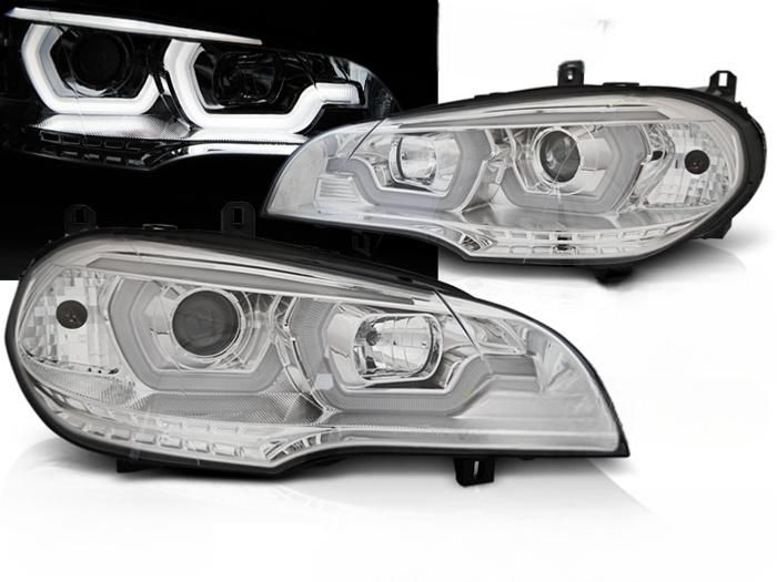 Paire feux phares BMW X5 E70 07-13 TubeLight DRL Chrome