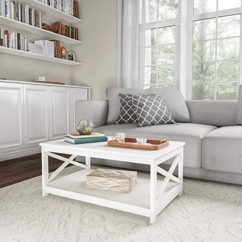 Merax Table basse de salon, Table de salon en bois, style simple, blanc, 100 x 60 x 47 cm