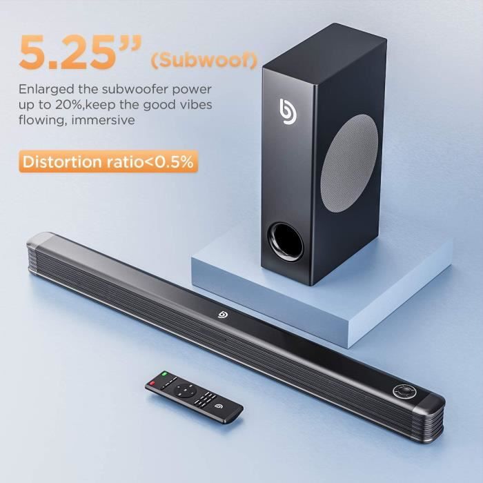 Barre de Son 2.1 canaux avec Caisson de Basses sans Fil, Barre de Son 150 W pour TV, Basses Profondes, système de Son Surround 130 D