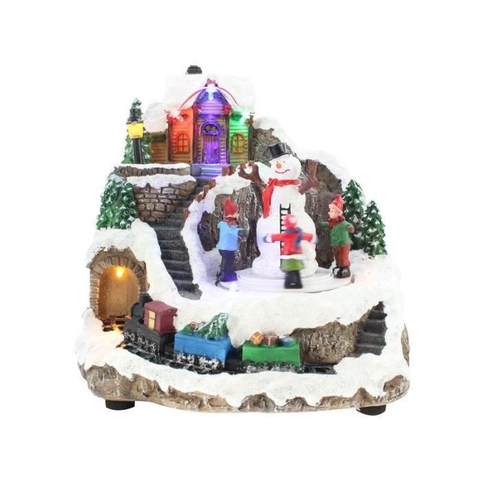 BLACHERE Scénette Bonhomme de Neige 7 LED Multicolores - L 19,5 x I 18,5 x H 18,5 cm - Câble Noir