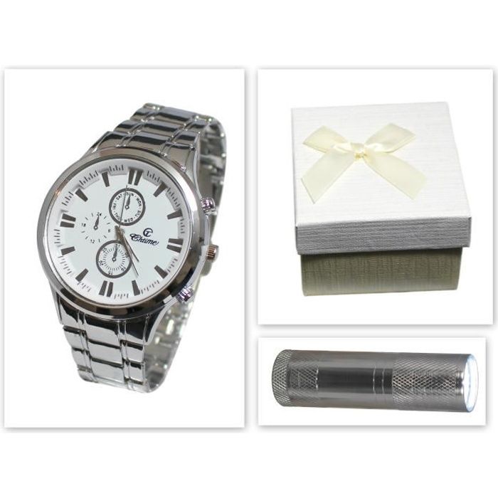Nouveau coffret cadeau montre homme et lampe de poche , garantie 1 an , retour gratuit