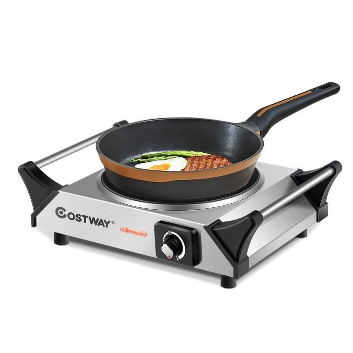 COSTWAY Plaque de Cuisson Infrarouge 1 Feu Portable 1200W Ø 18CM avec Poignées Voyant en Acier Inoxydable Contrôle Température