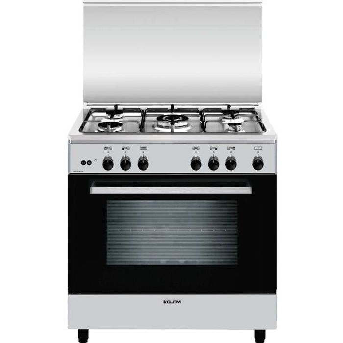 Glem A855GI, Cuisinière, Acier inoxydable, Rotatif, En haut devant, Cuisinière à gaz, Au milieu