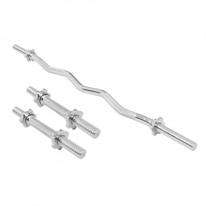 Set d'haltères : 2 barres courtes, 1 barre Curl SZ et 6 fermetures à vis - couleur chrome