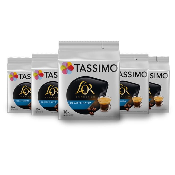 TASSIMO Café dosettes L'Or Espresso Decaféiné - Lot de 5 x 16 boissons