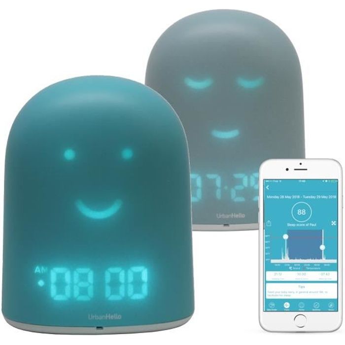 REMI - Meilleur Réveil Enfant Jour Nuit pour dormir plus - Babyphone - Veilleuse & Berceuse - Suivi du Sommeil - Bleu