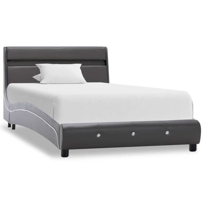 Lit adulte avec LED contemporain - Cadre de lit Structure de lit Gris Similicuir 90 x 200 cm