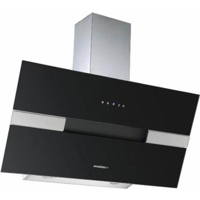 rosieres - hotte décorative inclinée 90cm 683m3/h verre noir - rdv980pn