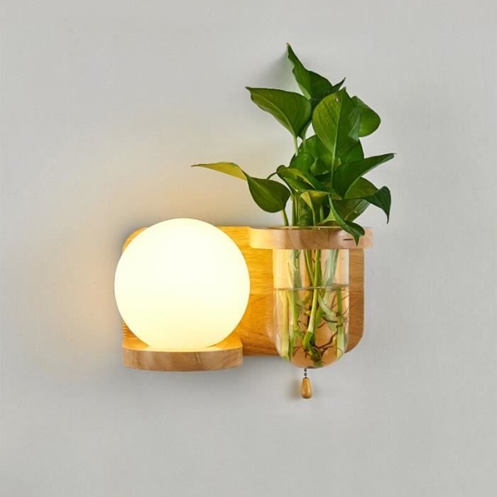 RUMOCOVO® Applique murale en bois avec prise E27, 100 à 240V, design créatif moderne, Pot de plantes vertes,type 5