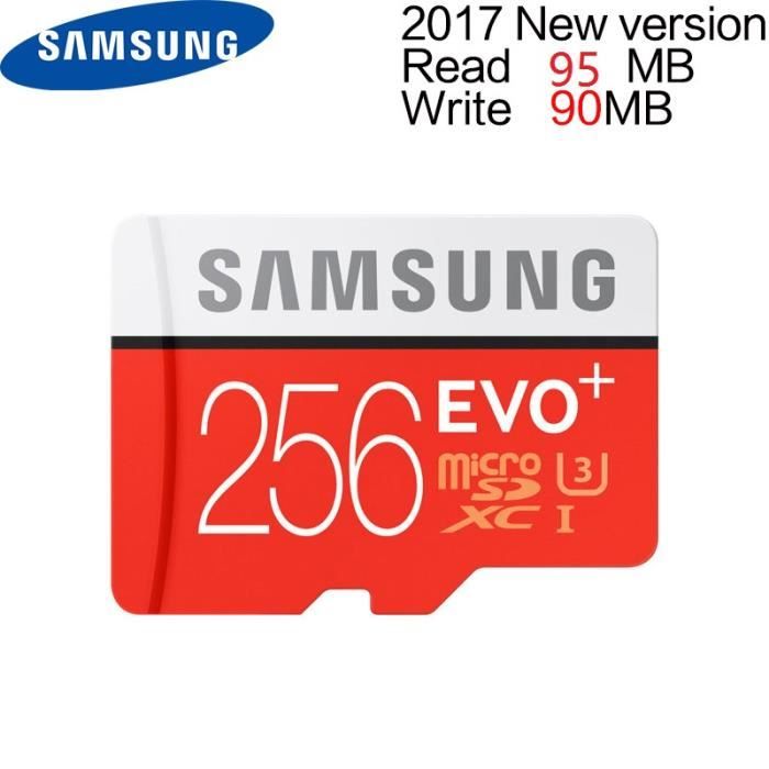 Samsung 256Go MAX lecture 100 Mo/S écriture 90 Mo/S Mémoire Micro SD SDXC 256G Carte EVO PLUS C10 TF Cartes U3 Flash avec adaptat...