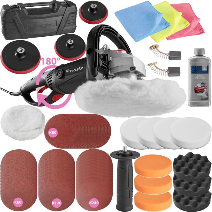 TECTAKE Polisseuse Rotative de 0 à 3200 tours par minute et Set de 12 Accessoires