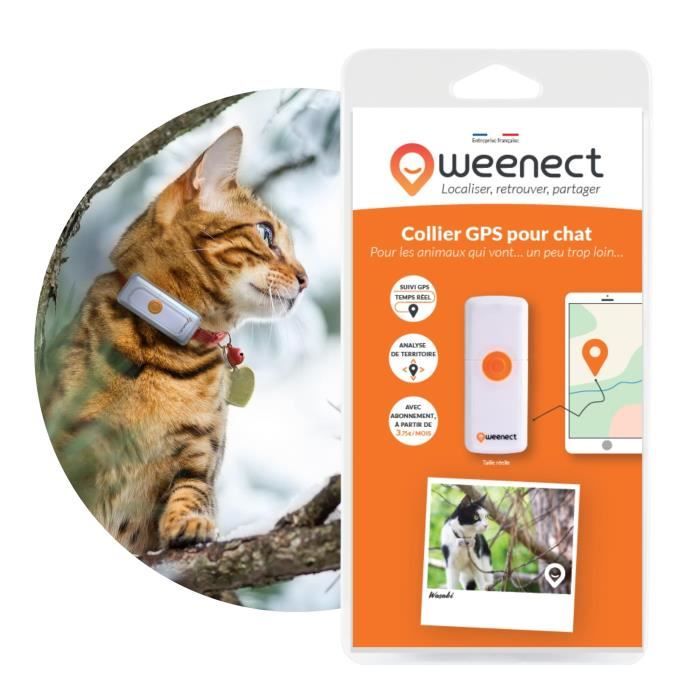 Collier GPS pour chat – Weenect Cats 2 - Suivi GPS en temps réel, Sans limite de distance, Plus petit modèle du marché