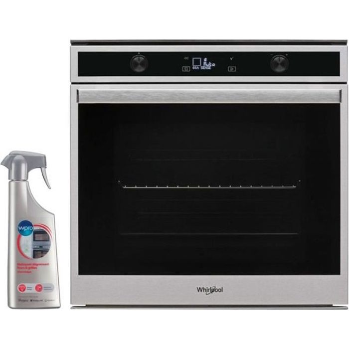 WHIRLPOOL Four pyrolyse encastrable inox 73L Multifonction Porte froide 6eme sens 55 Inox
