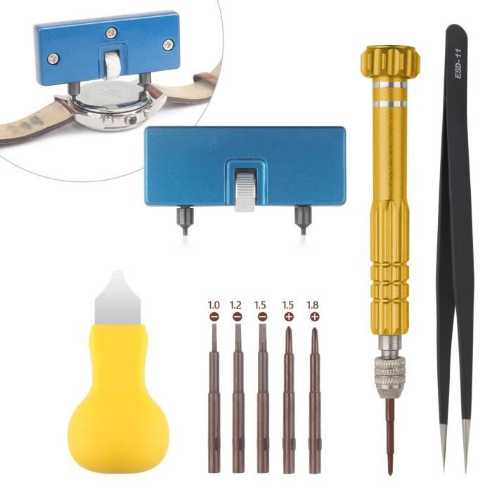 Kit de Réparation de Montre, watch back removal tool set (1 pry knife B + 1 watch opener + 5 in 1 golden screwdriver + 1 tweezer)