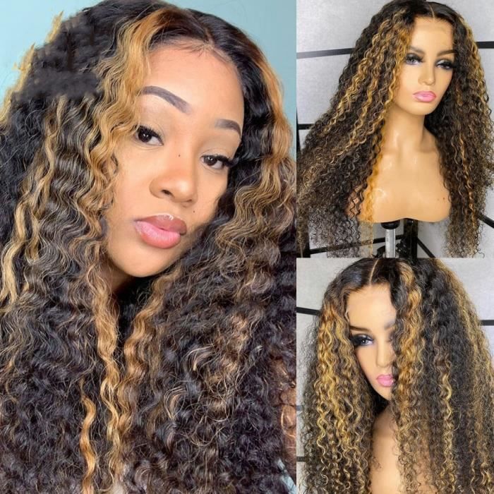 14- perruque Lace 13*4 bouclée Blonde miel cheveux humains Deep Wave naissance des cheveux