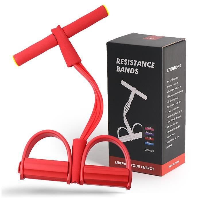 Corde de Tension Multifonctionnelle - Sit-Up Bodybuilding Expander, 4 Tube Jambe Exerciseur - Avec coffret cadeau(Rouge)