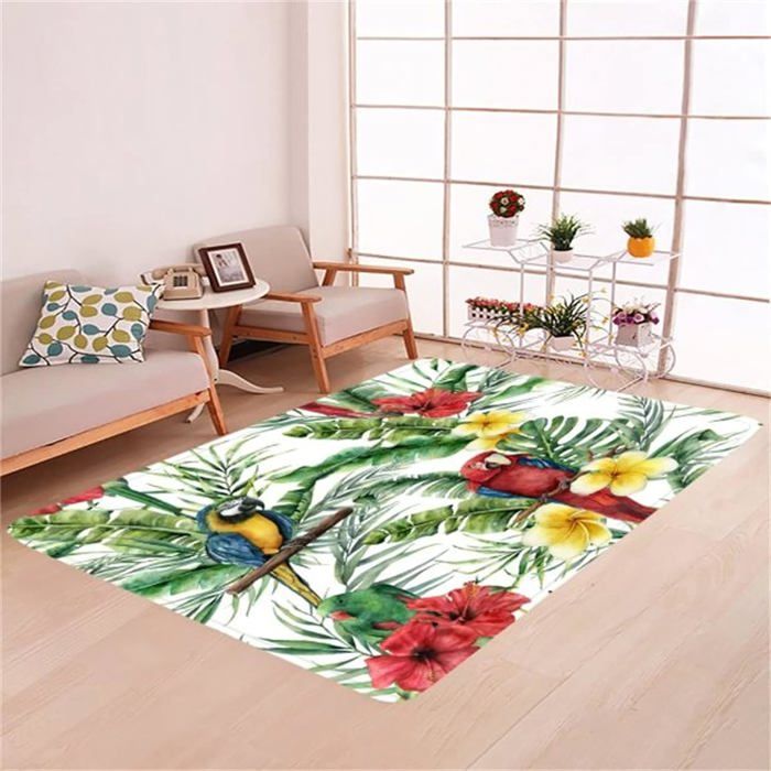 Plante Tropicale Feuilles Motif Ronde Flanelle Salle De Bain Cuisine Tapis 100cm_A2943