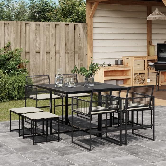 vidaXL Ensemble à manger de jardin 9pcs coussins noir résine tressée ensemble à manger dextérieur meuble à manger de 3295028