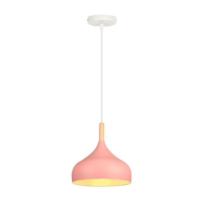 WOTTES Lustre Suspension Luminaire Moderne Style Goutte Chapeau Plafonnier Métal Bois pour Salle à Manger Ø24CM Rose clair 1PCS