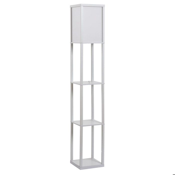 HOMCOM Lampe de Sol en Bois avec 3 Étagères pour Ampoule E27 Puissance Max. 40W Lampe pour Salon et Chambre 26x26x160 cm Blanc