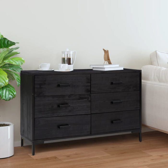 SALE 2025Meuble bas bahut vaisselier - Buffet Noir 110x35x70 cm - Bois de pin massif 26 5 Kg 2689