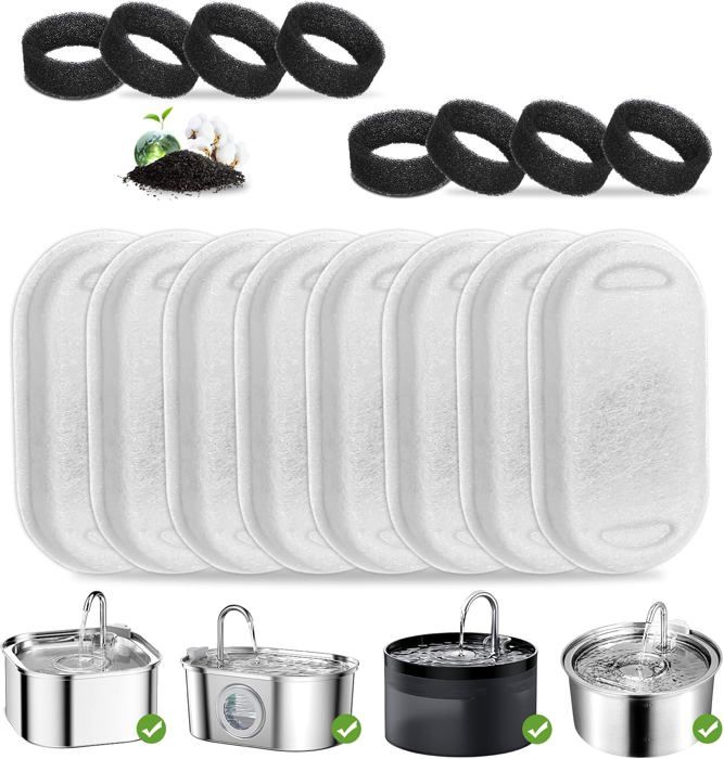 Comparer les prix de Filtres pour Fontaine a Eau Chat,8+8 pièces Filtre à Charbon et Une éponge en Mousse pour Chat en Acier Inoxydable de 3.2L
