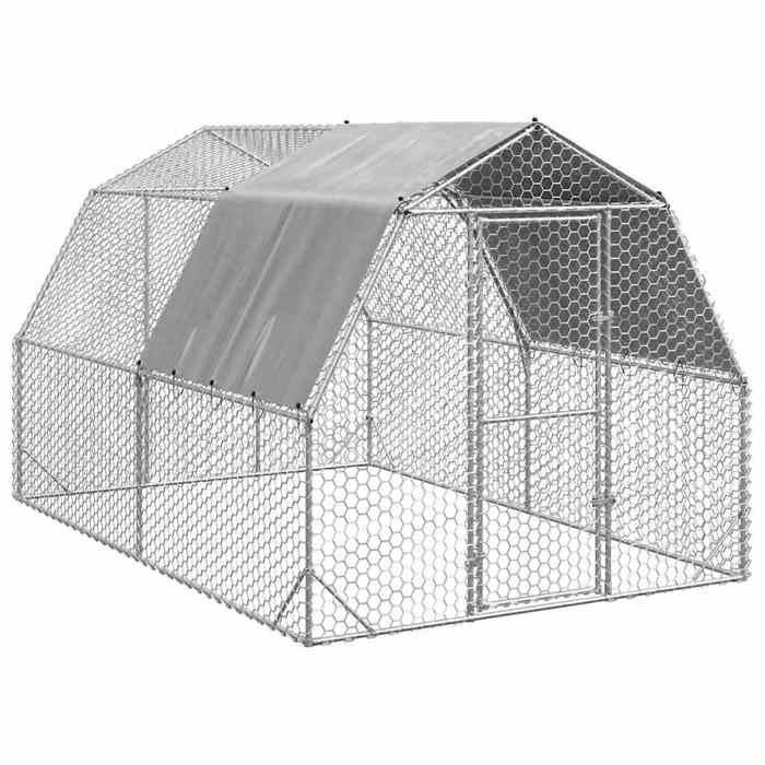 Comparer les prix de vidaXL Poulailler avec toit 2,5x4x2,25 m acier galvanisé, poulailler de promenade, enclos à poules accessible, cage à poules