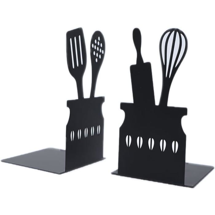 Lot de 2 serre-livres en métal pour étagères pour la maison lécole le bureau la bibliothèque la cuisine noir