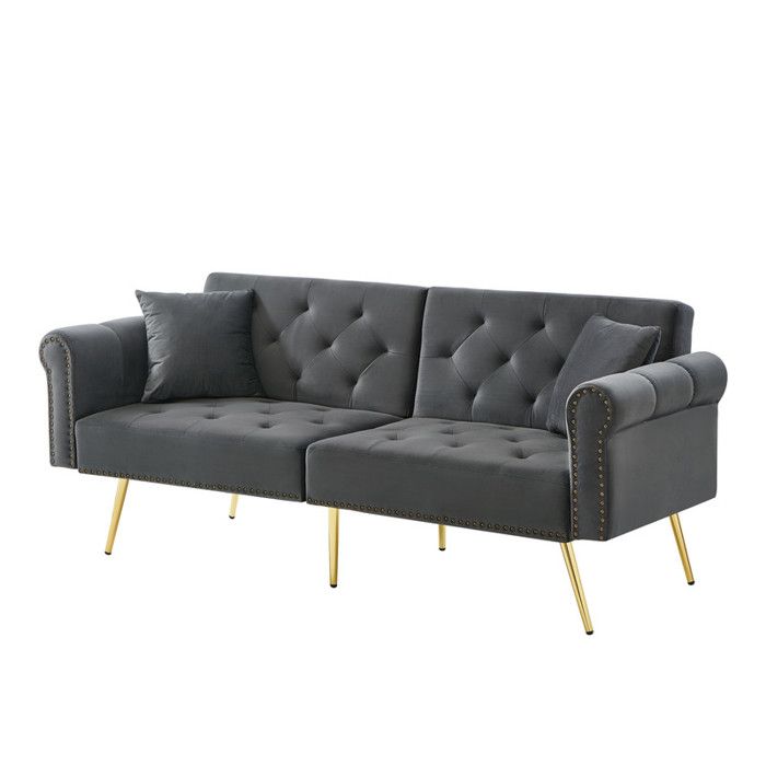 Canapé Convertible 2 Places canapé Lit scandinave velours dossier réglable en 3 Niveaux pieds en métal Canapé élégant gris antique