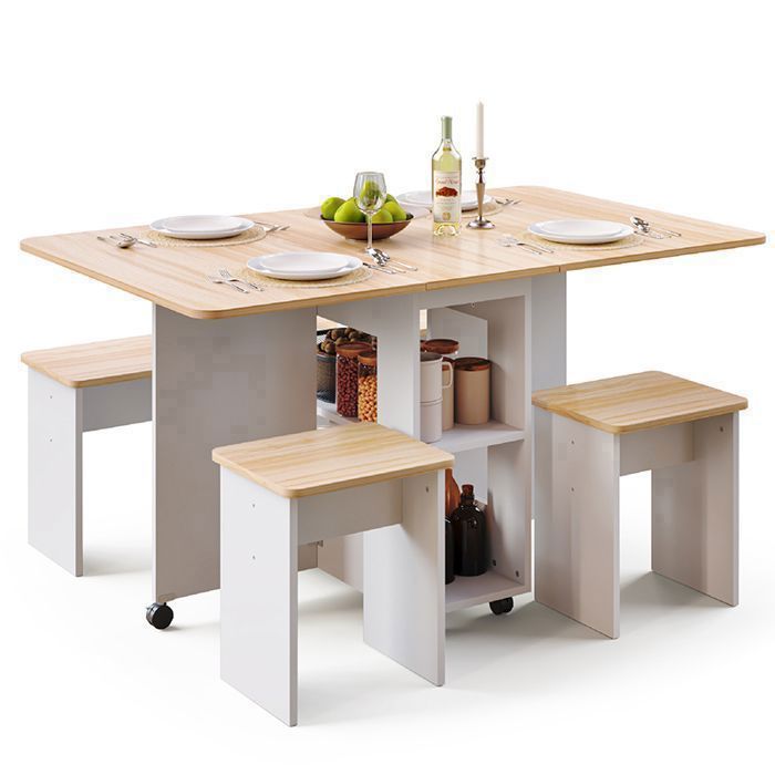 Mondeer ensemble table cuisine pliante avec 4 chaises table pliante intérieur avec rangement pour petits espaces chêne et blanc