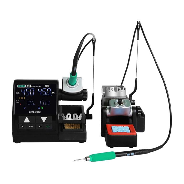 FAOKZE Station De Soudage 60W Kit Fer à Souder 90-480°C Réglable - Pompe à Dessouder + Accessoires Complets