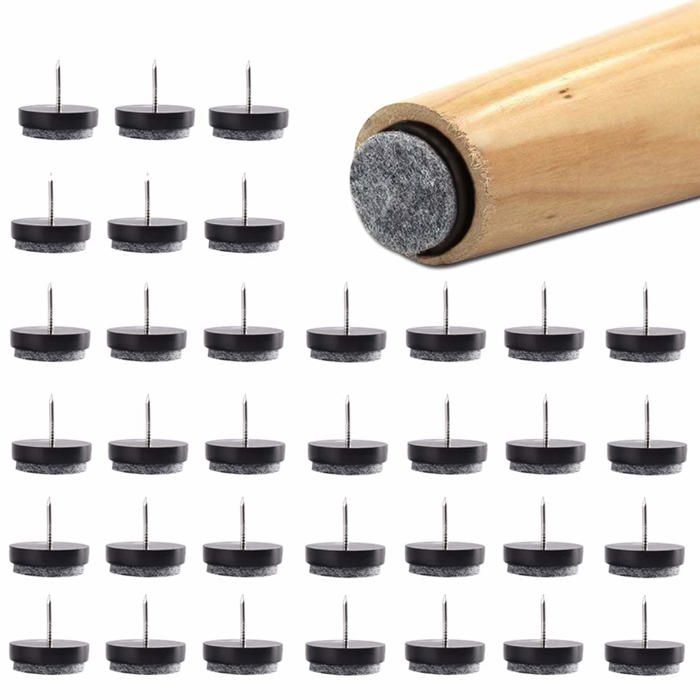 48 Pcs Clous Patins de Meuble Patins Glisseurs Rond Ø 24mm Anti-Rayures Plancher pour Protection Pieds de Table Chaise (Noir)