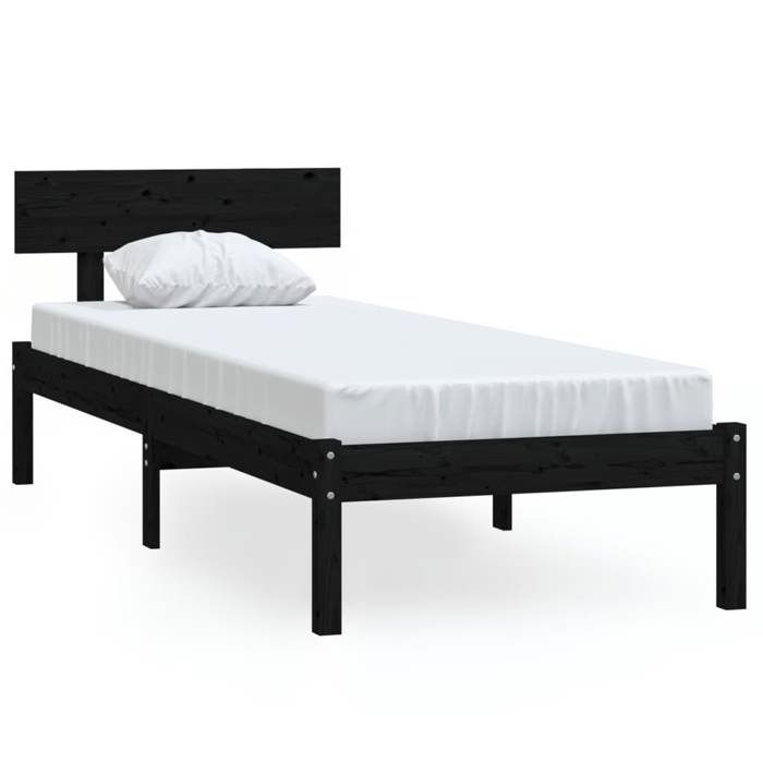 SALE 2026Cadre de lit - 1 personnes - Structure de lit - 196 5x95 5x70cm noir - bois de pin massif 14.75 Kg 373824