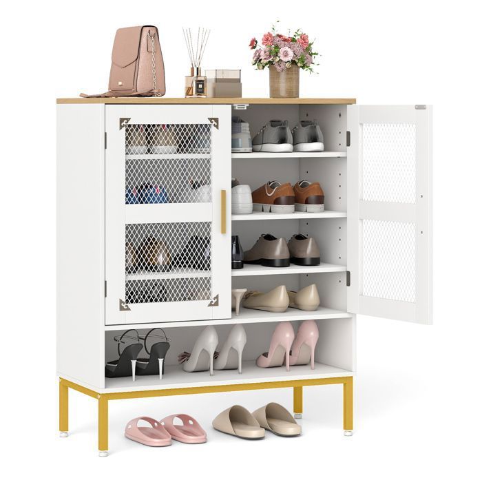 COSTWAY Meuble a Chaussure à 5 Niveaux - Portes en Maille 3 Étagères Réglables Pieds en Métal pour Entrée Couloir Salon Blanc COSTWAY Meuble a Chaussure à 5 Niveaux - Portes en Maille 3 Étagères Réglables Pieds en Métal pour Entrée Couloir Salon Blanc