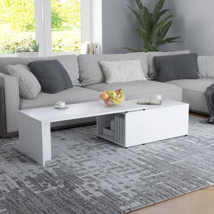 Automne/hiver Blanc Table basse carrée - Blanc 150x50x35cm - bois dingénierie - Hauteur:35cm DEC6476243