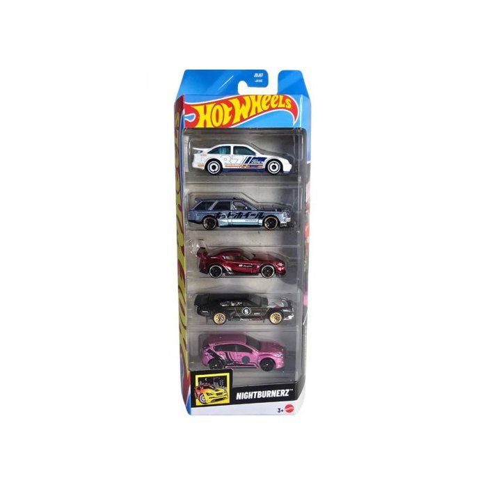 Coffret 5 Vehicules Hot Wheels : Nightburnerz - Set Voitures Miniatures + Carte tigre - Jouet Enfant