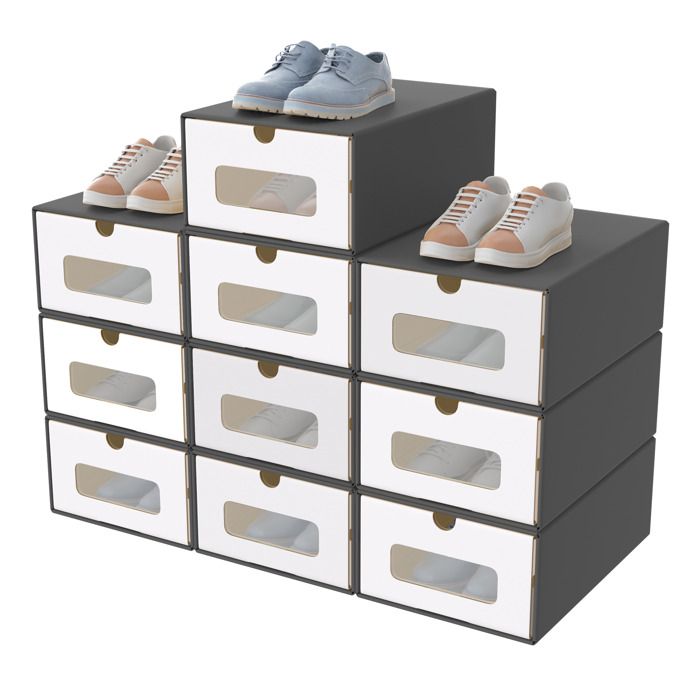 Boîte à chaussures - AUFUN - 34 5 x 23 5 x 13 5 cm - Papier kraft avec fenêtre - Lot de 10 - Empilable