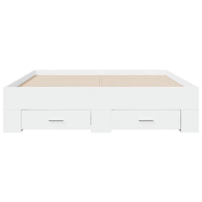 Cadre de lit double avec tiroirs - MEUBLECHIC - 120x190 cm - Blanc - Bois dingénierie - Lattes en contreplaqué