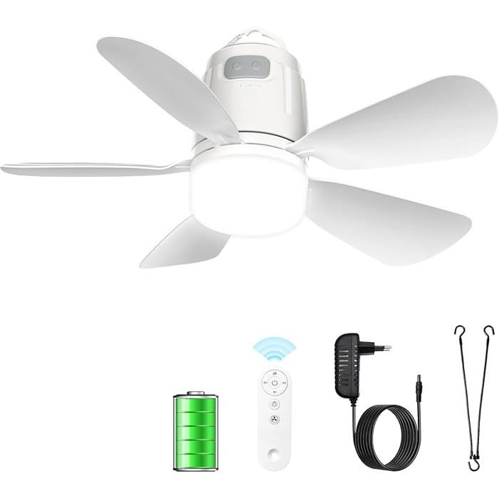 Ventilateur de Plafond Extérieur 50CM 20000mAh avec Lampe et Télécommande Silencieux Ventilateur Silencieux PLAFONNIER DEXTERIEUR