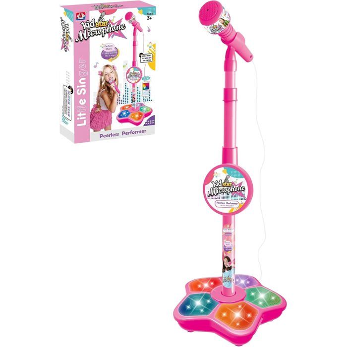 Microphone Enfant Avec Support Réglable – Haut-parleur Et Lumières 5 Couleurs – Cadeau Musical Dès 3 Ans (rose)