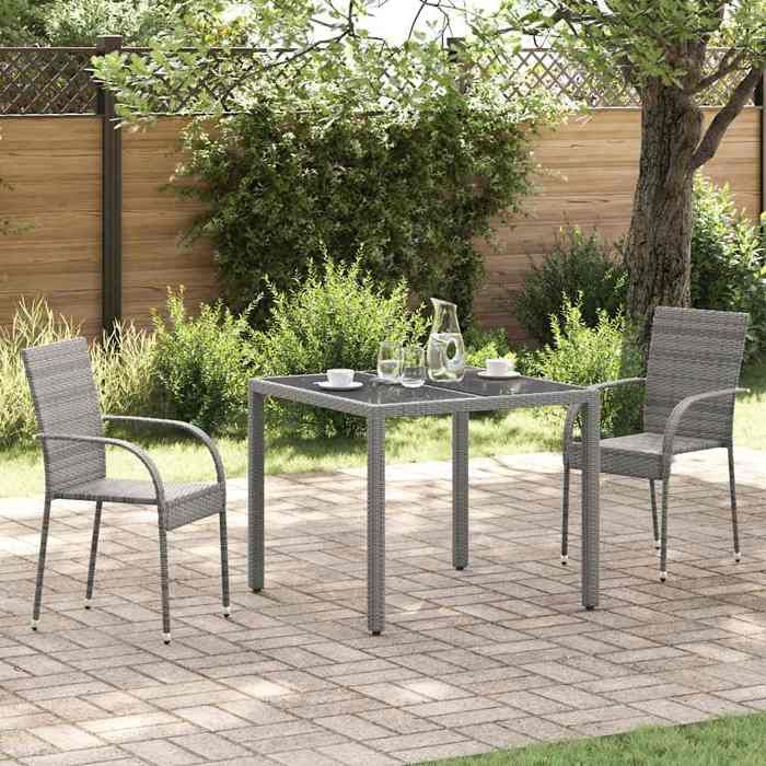 Gris Chaises empilables dextérieur lot de 2 Gris Résine tressée - SIEGE de jardin H17874