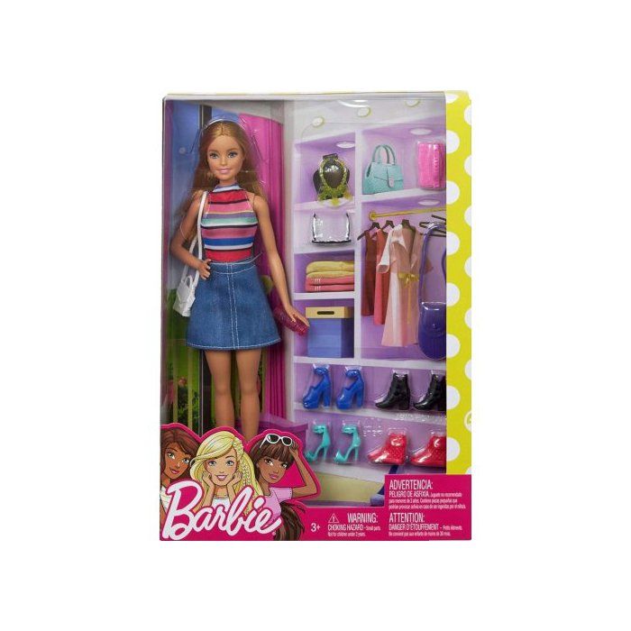 Barbie Poupée Mannequin Blonde Mode avec 4 paires de chaussures + 2 sacs à main + 4 accessoires - Jouet Fille + Carte Animal