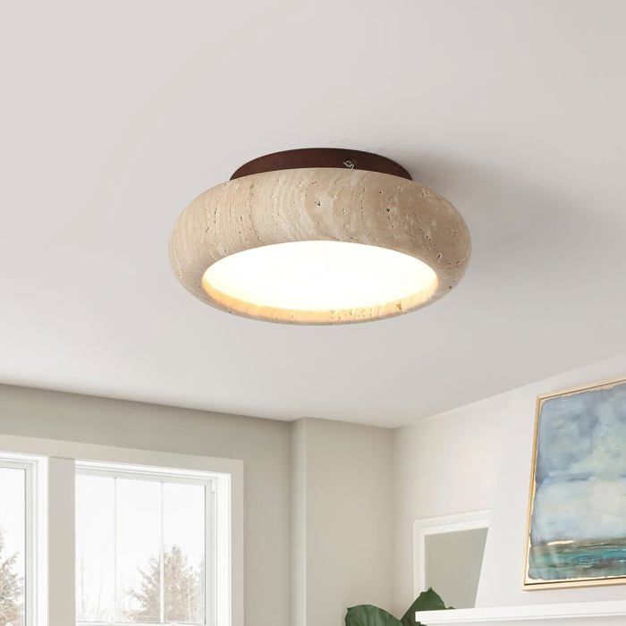 20Cm Plafonnier Led Japonais Style Wabi-Sabi Travertin Jaune Lampe Semi-Encastré Luminaire Rond Plafonniers Lustre Chaude Id[AT182]