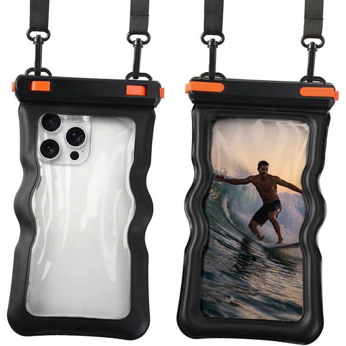 2 Pochettes Étanches IPX8 pour Smartphone Flottantes Certifiées Sacs Secs pour Téléphone Jusquà 7 Noir