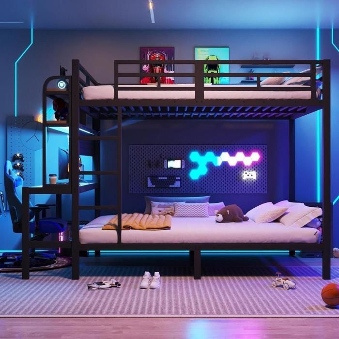 Lit superposé - KOMHTOM - 140x200 cm - Métal & MDF - LED intégrée & USB - Bureau et rangement Lit superposé - KOMHTOM - 140x200 cm - Métal & MDF - LED intégrée & USB - Bureau et rangement