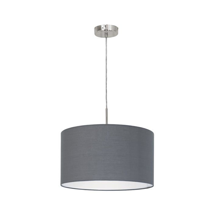 Suspension luminaire Pasteri lampe textile suspendue pour table à manger plafonnier en métal argenté avec abat-jour en tissu gri